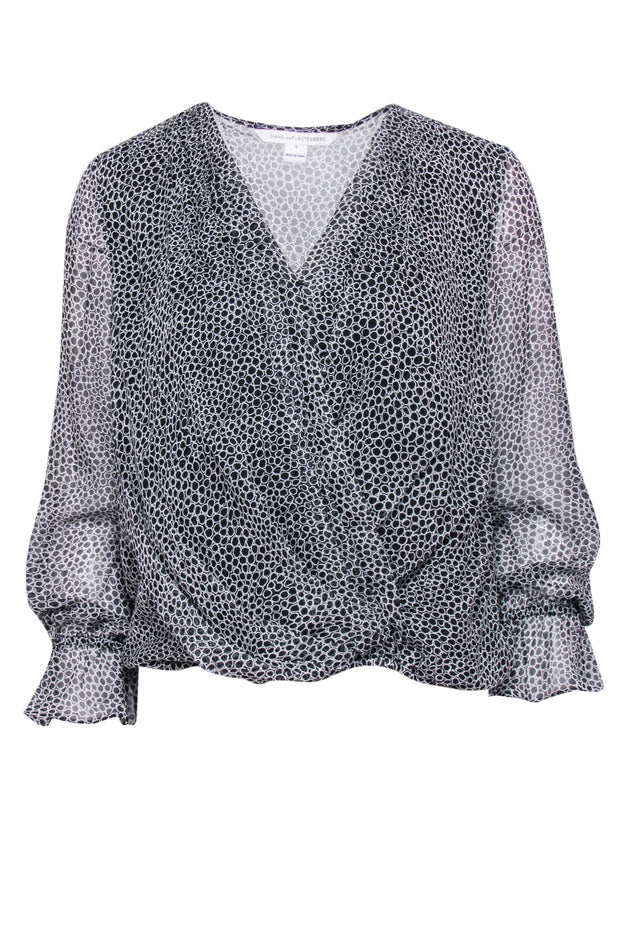 Current Boutique-Diane von Furstenberg - Black & White Circle Print Silk Wrap Top Sz 6