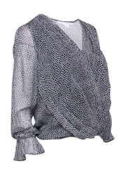 Current Boutique-Diane von Furstenberg - Black & White Circle Print Silk Wrap Top Sz 6