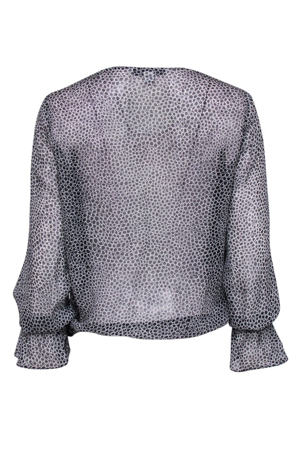 Current Boutique-Diane von Furstenberg - Black & White Circle Print Silk Wrap Top Sz 6