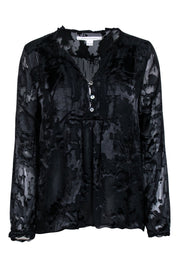 Current Boutique-Diane von Furstenberg - Textured Black Silk Blend Long Sleeve Blouse Sz 8