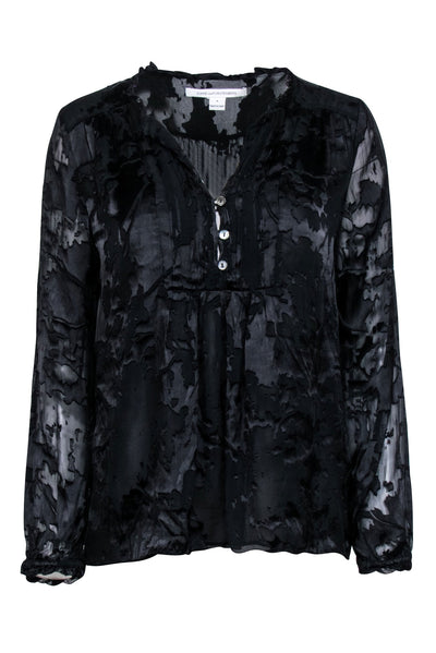 Current Boutique-Diane von Furstenberg - Textured Black Silk Blend Long Sleeve Blouse Sz 8