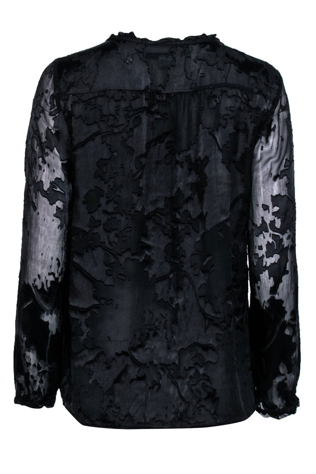 Current Boutique-Diane von Furstenberg - Textured Black Silk Blend Long Sleeve Blouse Sz 8