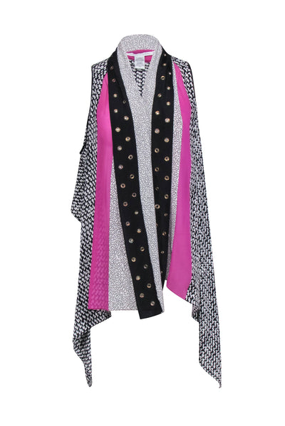 Current Boutique-Diane von Furstenberg - Black & White Printed Vest Top W/ Sheer Pink Panel OS