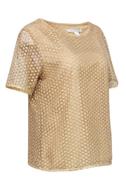 Current Boutique-Diane von Furstenberg - Gold Metallic Lace Short Sleeve Top Sz M