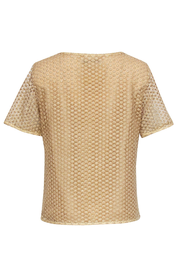 Current Boutique-Diane von Furstenberg - Gold Metallic Lace Short Sleeve Top Sz M