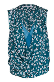 Current Boutique-Diane von Furstenberg - Teal Green Leopard Print Faux Wrap Front Tp Sz P