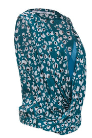 Current Boutique-Diane von Furstenberg - Teal Green Leopard Print Faux Wrap Front Tp Sz P