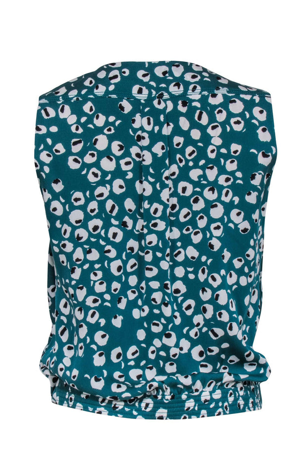 Current Boutique-Diane von Furstenberg - Teal Green Leopard Print Faux Wrap Front Tp Sz P