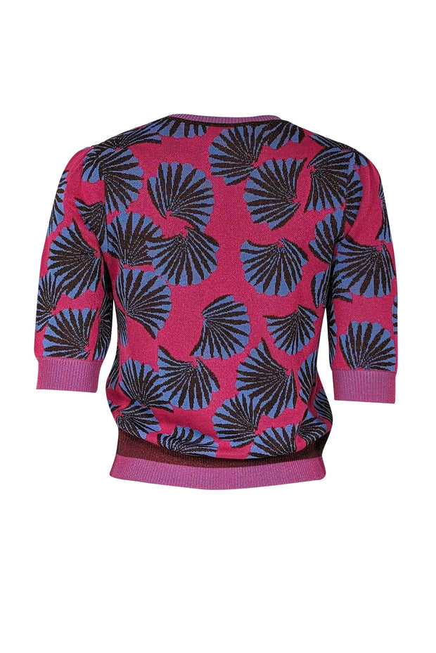 Current Boutique-Diane von Furstenberg - Pink & Blue Print Metallic Knit Top Sz S