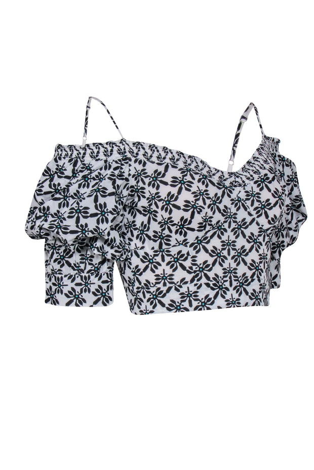 Current Boutique-Diane von Furstenberg - White, Black, & Teal Print Crop Top Sz S