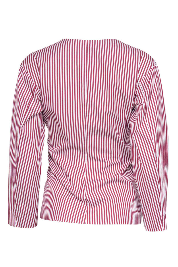 Current Boutique-Diane von Furstenberg - Maroon & White Striped Tie Front Top Sz XS