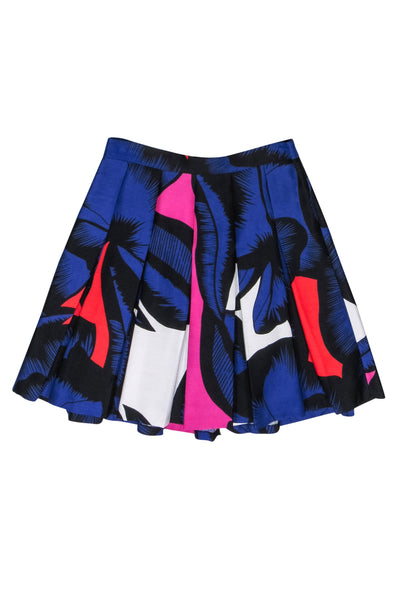 Current Boutique-Diane von Furstenberg - Black & Purple Floral Print Midi Skater Skirt Sz 2