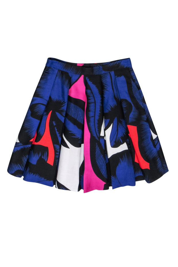 Current Boutique-Diane von Furstenberg - Black & Purple Floral Print Midi Skater Skirt Sz 2