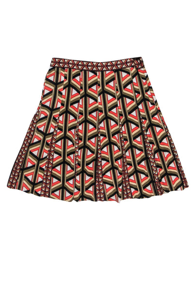 Current Boutique-Diane von Furstenberg - Orange, Black, Cream, & Olive Print Pleated Skirt Sz 4