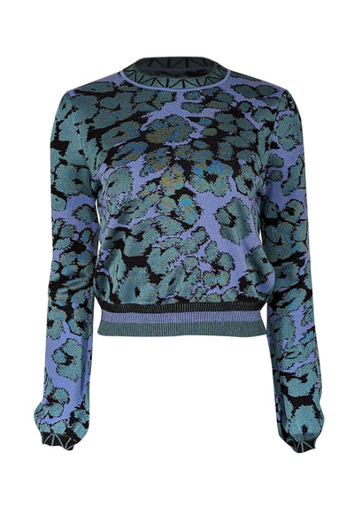 Current Boutique-Diane von Furstenberg - Blue & Green Print Knit Sweater Sz S