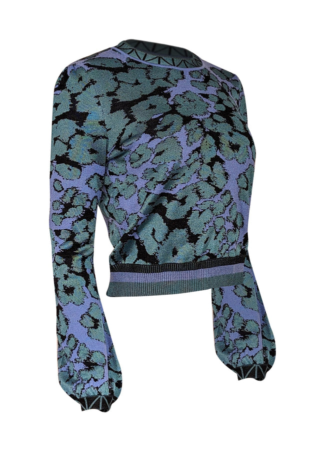 Current Boutique-Diane von Furstenberg - Blue & Green Print Knit Sweater Sz S