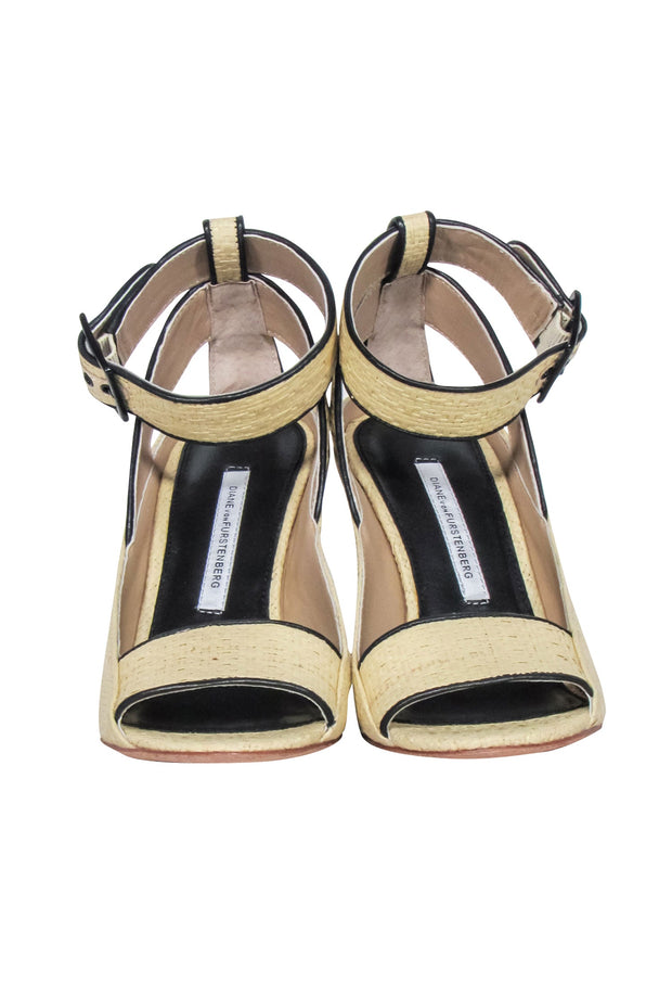 Current Boutique-Diane von Furstenberg - Beige Woven Peep Toe Wedges Sz 7.5