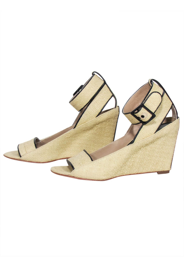 Current Boutique-Diane von Furstenberg - Beige Woven Peep Toe Wedges Sz 7.5