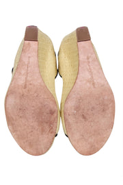 Current Boutique-Diane von Furstenberg - Beige Woven Peep Toe Wedges Sz 7.5