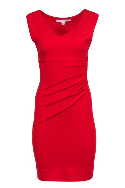 Current Boutique-Diane von Furstenberg - Red Sleeveless Ruched Dress Sz 2