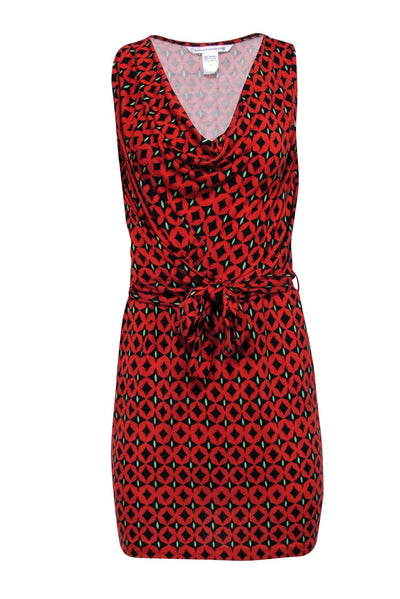 Current Boutique-Diane von Furstenberg - Red & Black Print Sleeveless Wrap Dress Sz 4