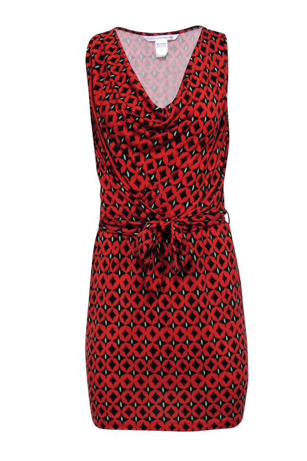 Current Boutique-Diane von Furstenberg - Red & Black Print Sleeveless Wrap Dress Sz 4