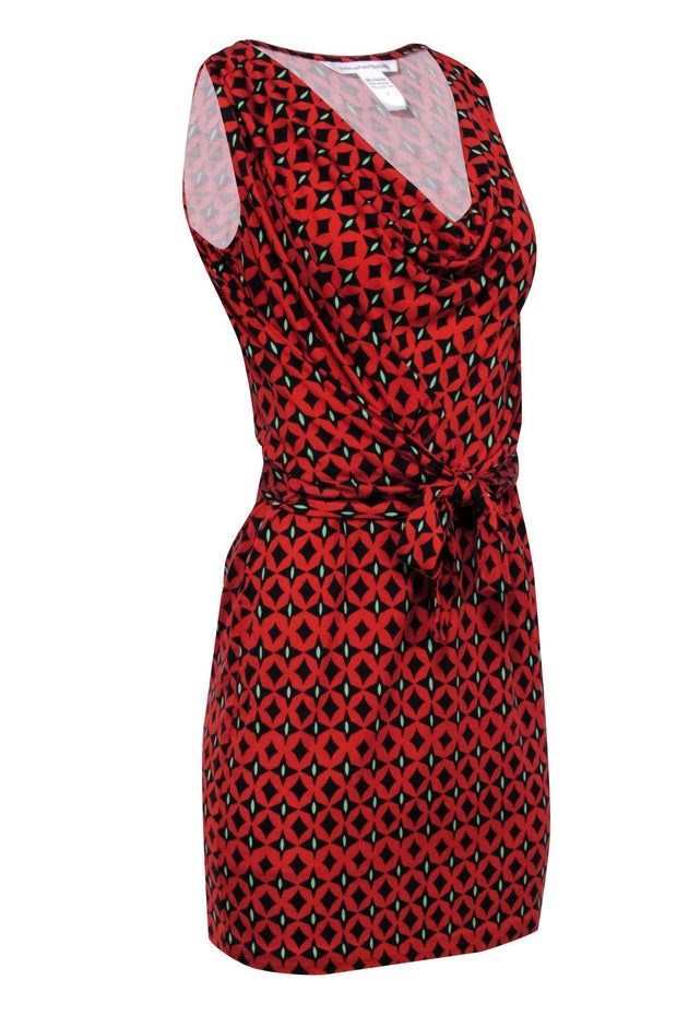 Current Boutique-Diane von Furstenberg - Red & Black Print Sleeveless Wrap Dress Sz 4