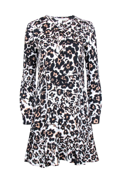 Current Boutique-Diane von Furstenberg - Floral Shaped Leopard Print Silk Blend Dress Sz 4