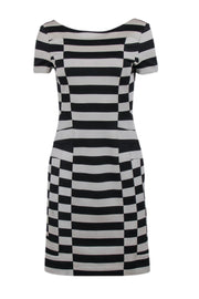 Current Boutique-Diane von Furstenberg - Black & Beige Striped V-Back Sheath Dress Sz 6