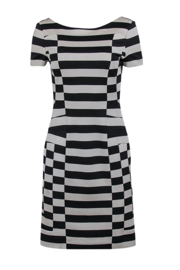 Current Boutique-Diane von Furstenberg - Black & Beige Striped V-Back Sheath Dress Sz 6