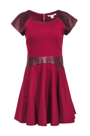 Current Boutique-Diane von Furstenberg - Red & Maroon Leather Trim Dress Sz 6