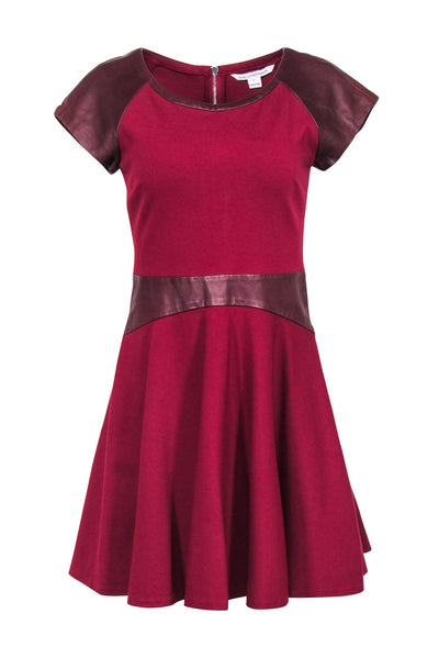 Current Boutique-Diane von Furstenberg - Red & Maroon Leather Trim Dress Sz 6