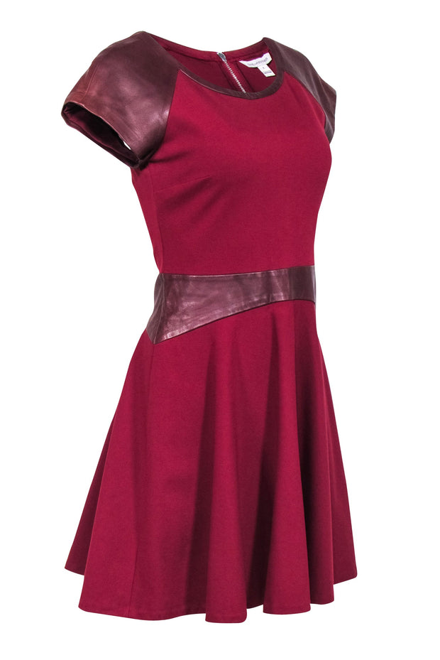 Current Boutique-Diane von Furstenberg - Red & Maroon Leather Trim Dress Sz 6