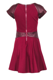 Current Boutique-Diane von Furstenberg - Red & Maroon Leather Trim Dress Sz 6