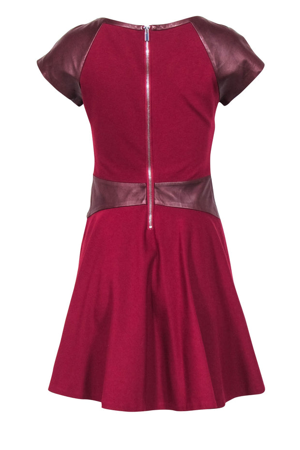 Current Boutique-Diane von Furstenberg - Red & Maroon Leather Trim Dress Sz 6