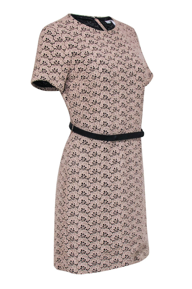 Current Boutique-Diane von Furstenberg - Beige Floral Eyelet Lace w/ Black Lining Dress Sz 8