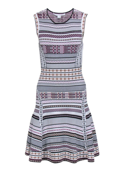 Current Boutique-Diane von Furstenberg - White, Black, & Purple Print Knit Dress Sz M