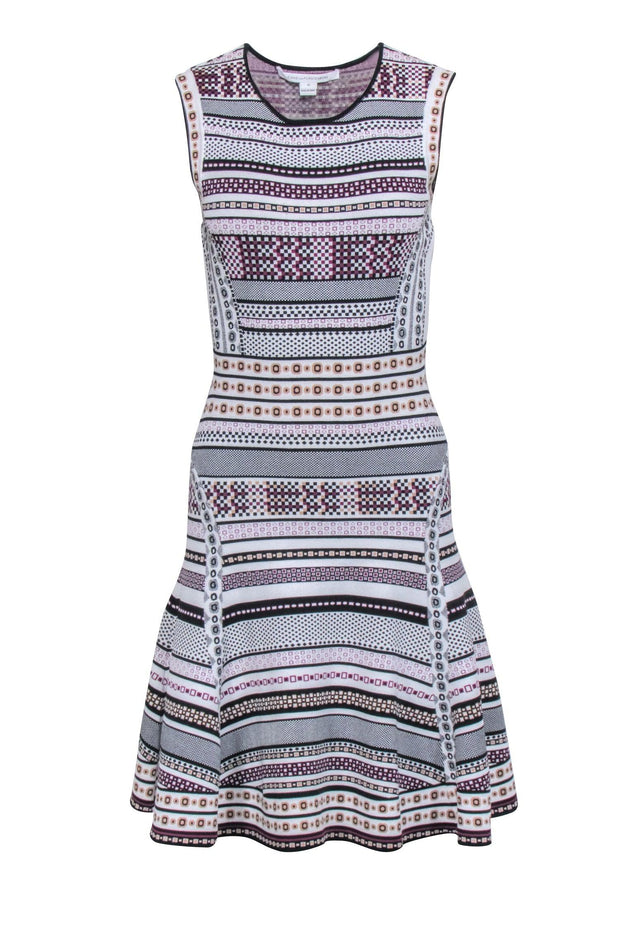 Current Boutique-Diane von Furstenberg - White, Black, & Purple Print Knit Dress Sz M