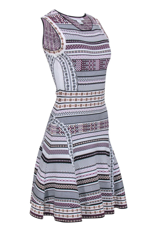 Current Boutique-Diane von Furstenberg - White, Black, & Purple Print Knit Dress Sz M