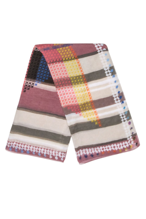 Current Boutique-Dianora Salviati - Beige & Multicolor Print 100% Cotton Scarf
