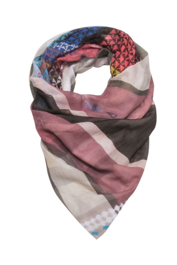 Current Boutique-Dianora Salviati - Beige & Multicolor Print 100% Cotton Scarf