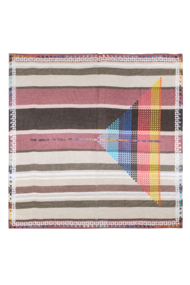 Current Boutique-Dianora Salviati - Beige & Multicolor Print 100% Cotton Scarf