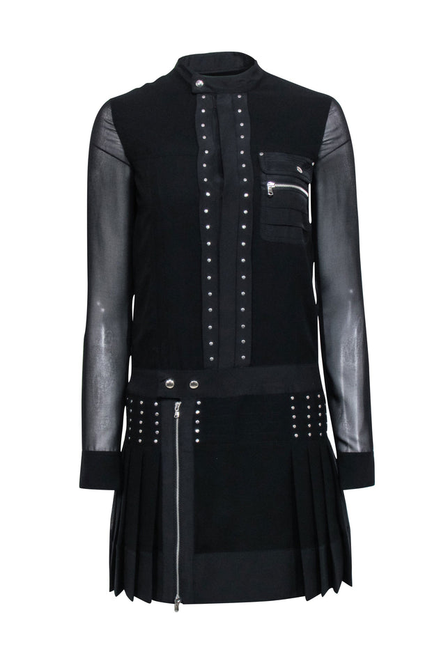 Current Boutique-Diesel Black Gold - Black Pleated Long Sleeve Dress Sz XS
