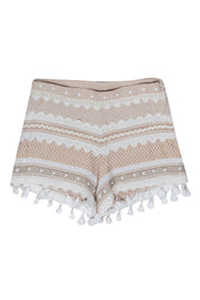 Current Boutique-Dodo Bar Or - Beige & Ivory Eyelet Shorts w/ Tassel Trims Sz M