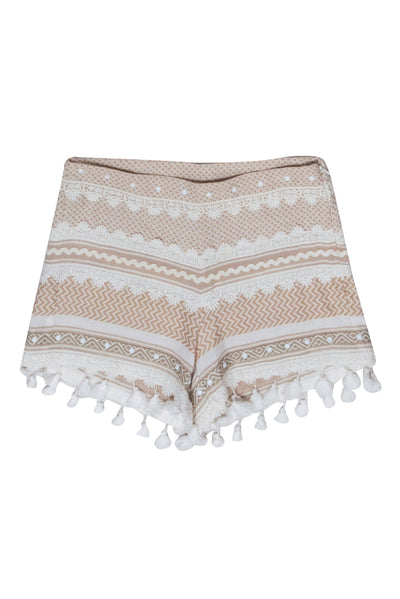 Current Boutique-Dodo Bar Or - Beige & Ivory Eyelet Shorts w/ Tassel Trims Sz M