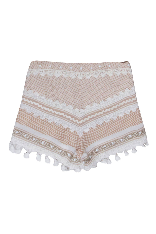 Current Boutique-Dodo Bar Or - Beige & Ivory Eyelet Shorts w/ Tassel Trims Sz M