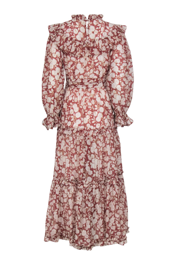 Current Boutique-Doen - Rust Red & Cream Floral Print Long Sleeve Maxi Dress Sz M