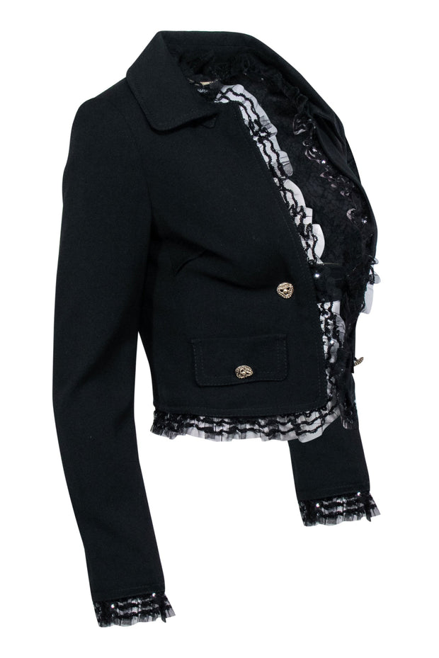 Current Boutique-Dolce & Gabbana - Black Cropped Blazer w/ Lace Trim & Double Breasted Buttons Sz 2