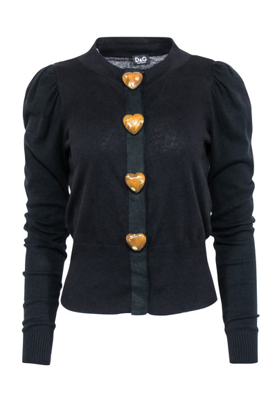 Current Boutique-Dolce & Gabbana - Black Wool Blend Cardigan w/ Heart Buttons Sz 2