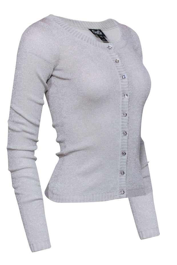 Current Boutique-Dolce & Gabbana - Silver Glitter Bling Button Cardigan Sz XS